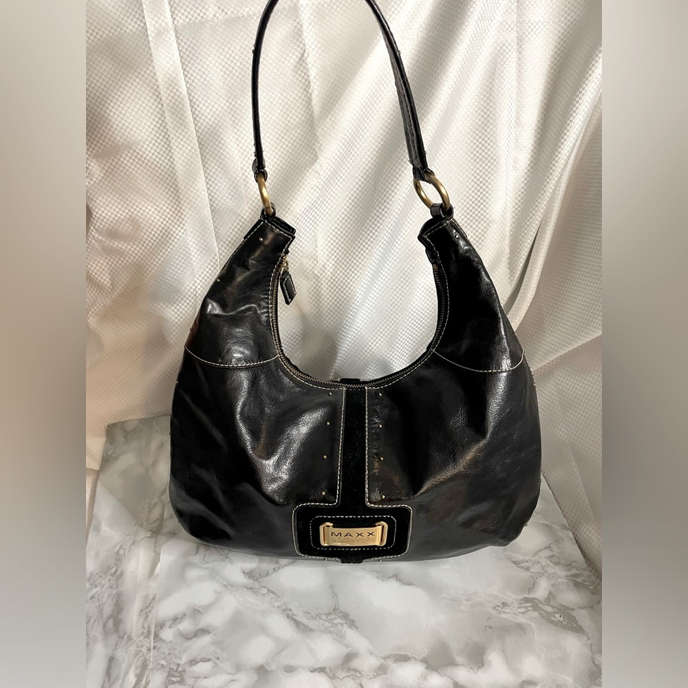 Vintage black leather crescent purse